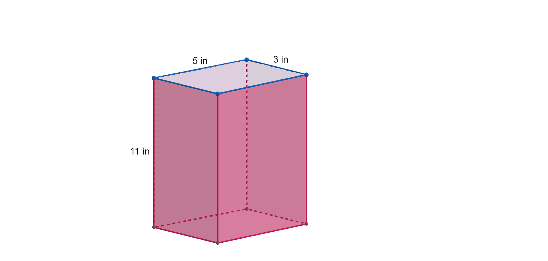 A rectangular prism with height 11 inches, width 5 inches, and length 3 inches.